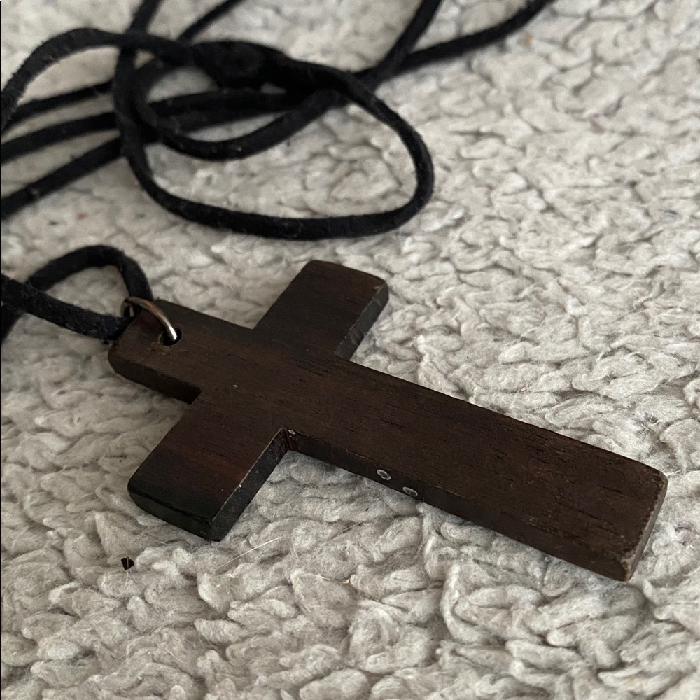 Simple Wood Cross Necklace With 19” black coard - Picture 2 of 3